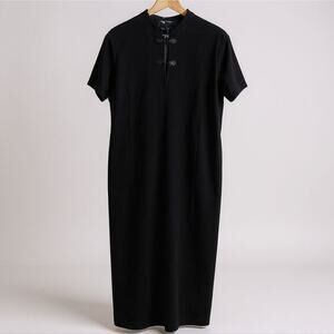 1990s Y2K Vintage Asian Chinese Style Long Dress Size 16 Black Velour